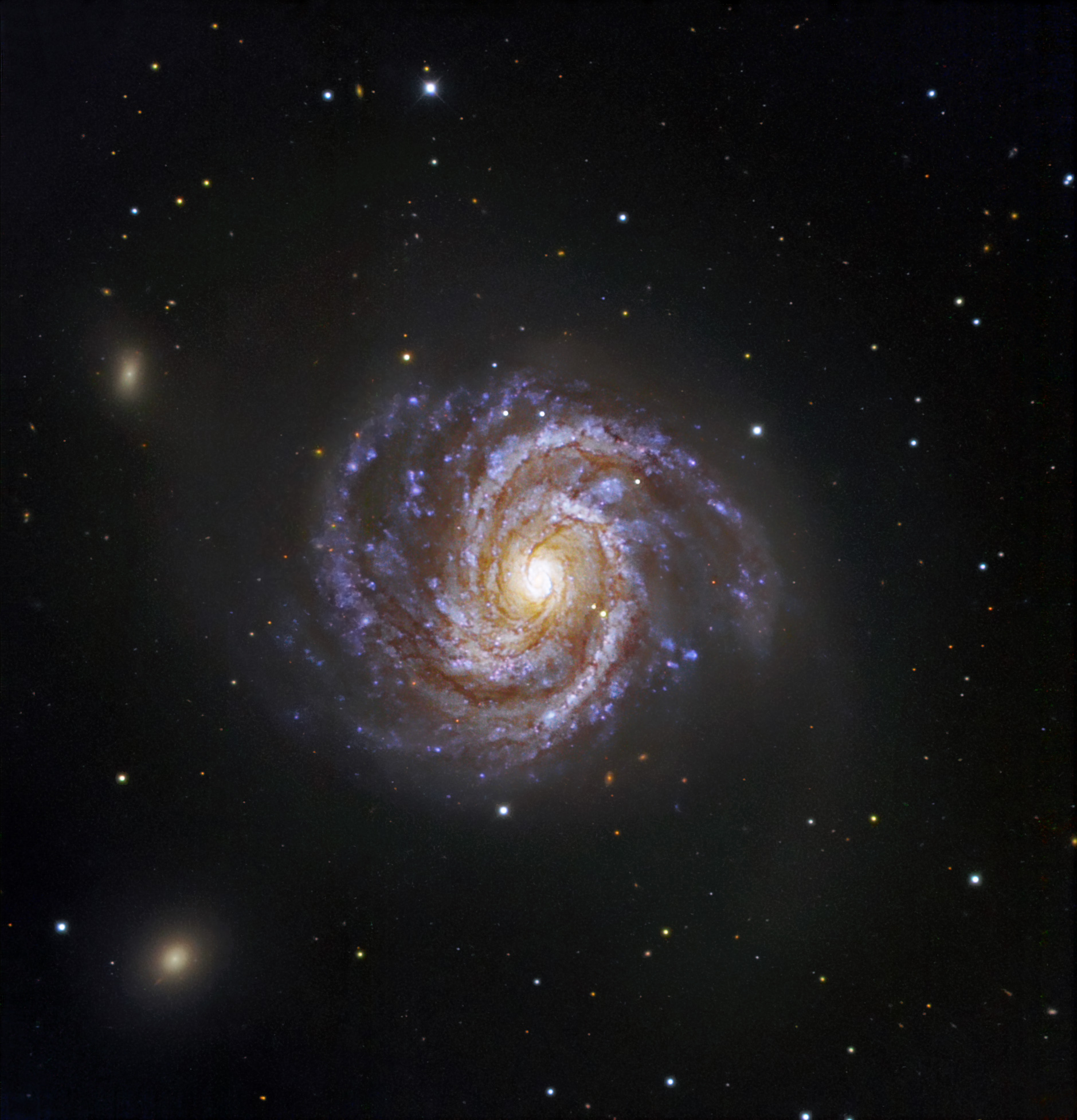 M100, a prominent spiral galaxy anchoring the Northern Cloud (M100 Subgroup) of the Virgo Cluster
