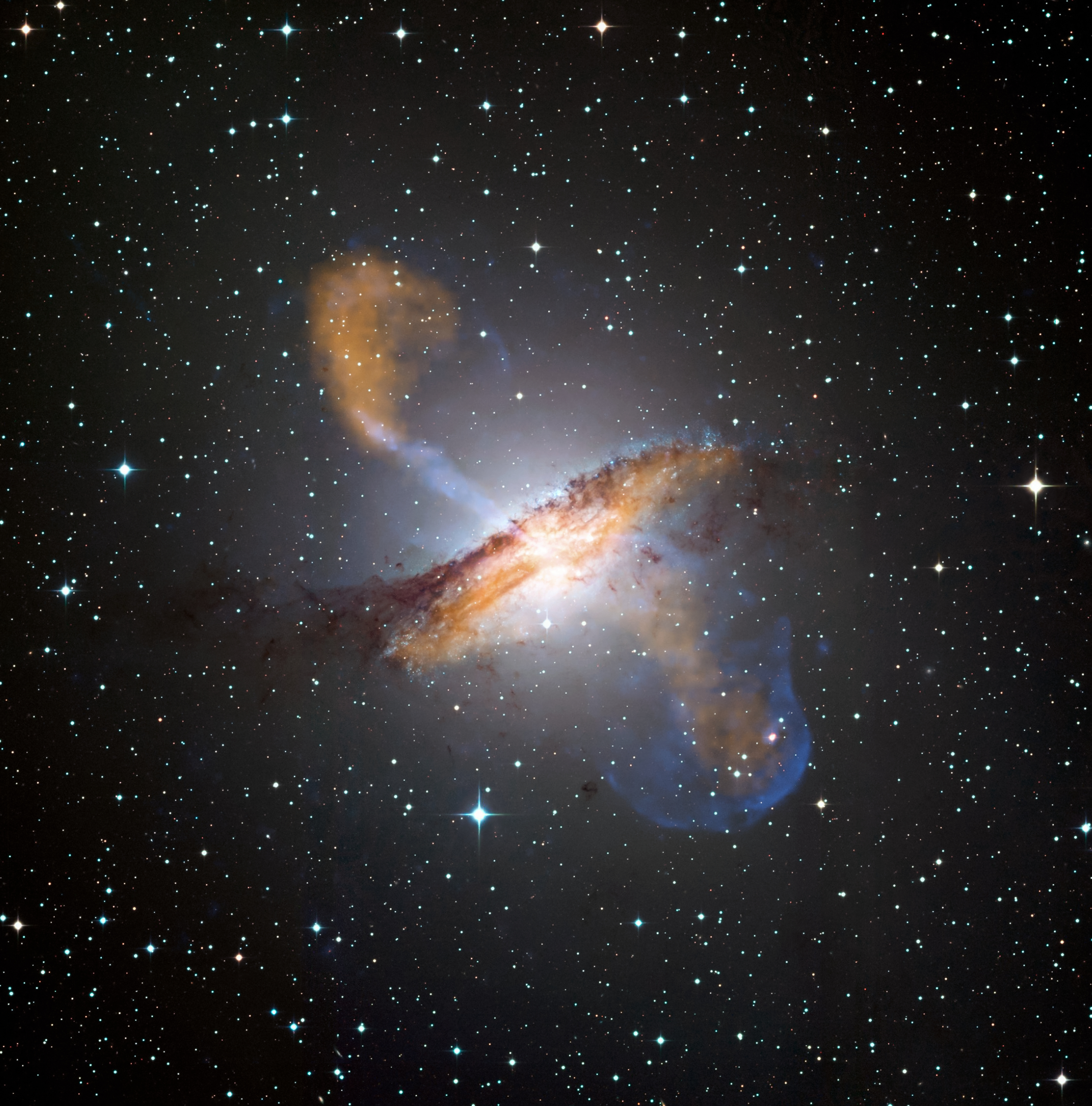 Centaurus A (NGC 5128), a giant elliptical galaxy and one of two elliptical dipole galaxies in the Council of Giants